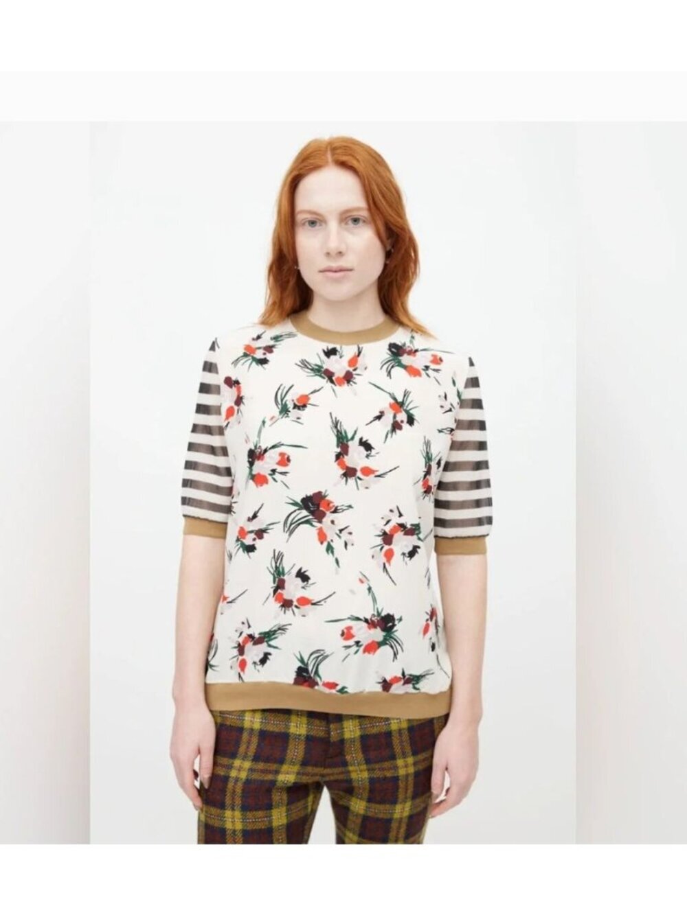Marni silk floral striped sleeve top